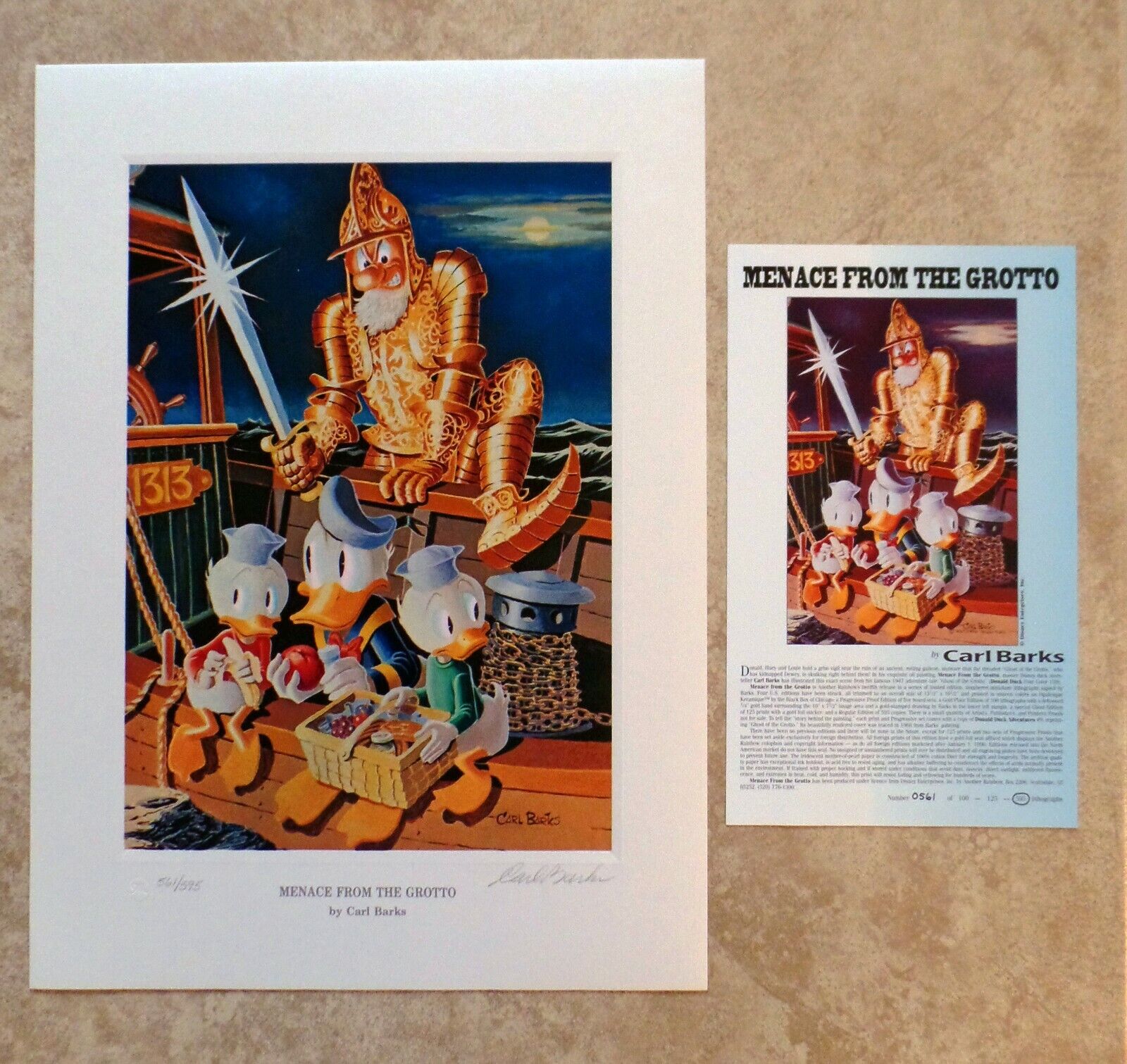 Carl Barks Litho Hand Signed Menace From the Grotto 561/595 Donald Duck Art New