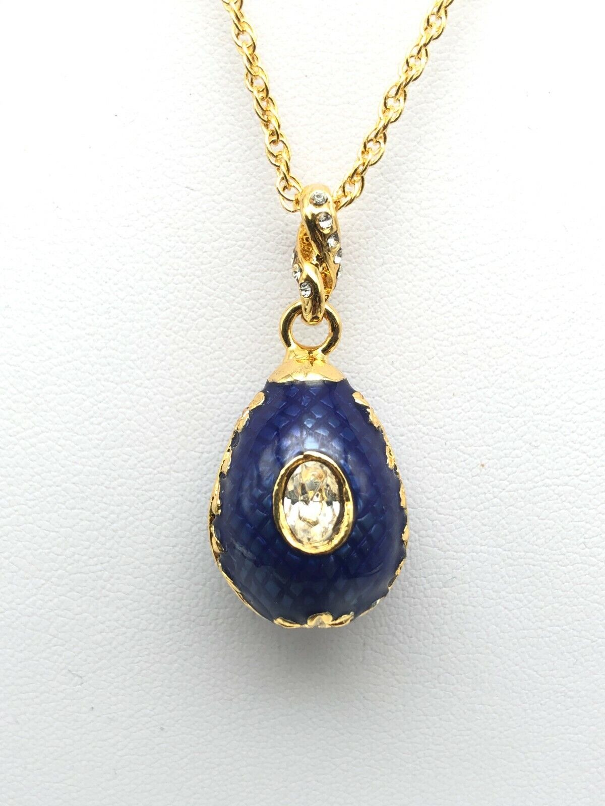 Blue Egg Pendant Necklace with crystals by Keren Kopal