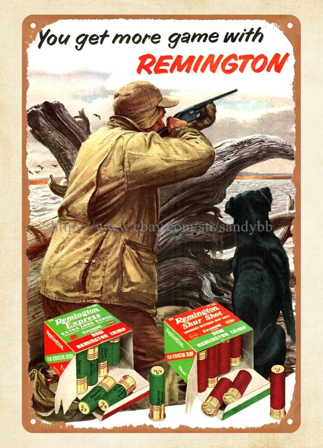 1958 Remington 12 Gauge Ammo Duck Hunting Dog metal tin sign vintage bar signs