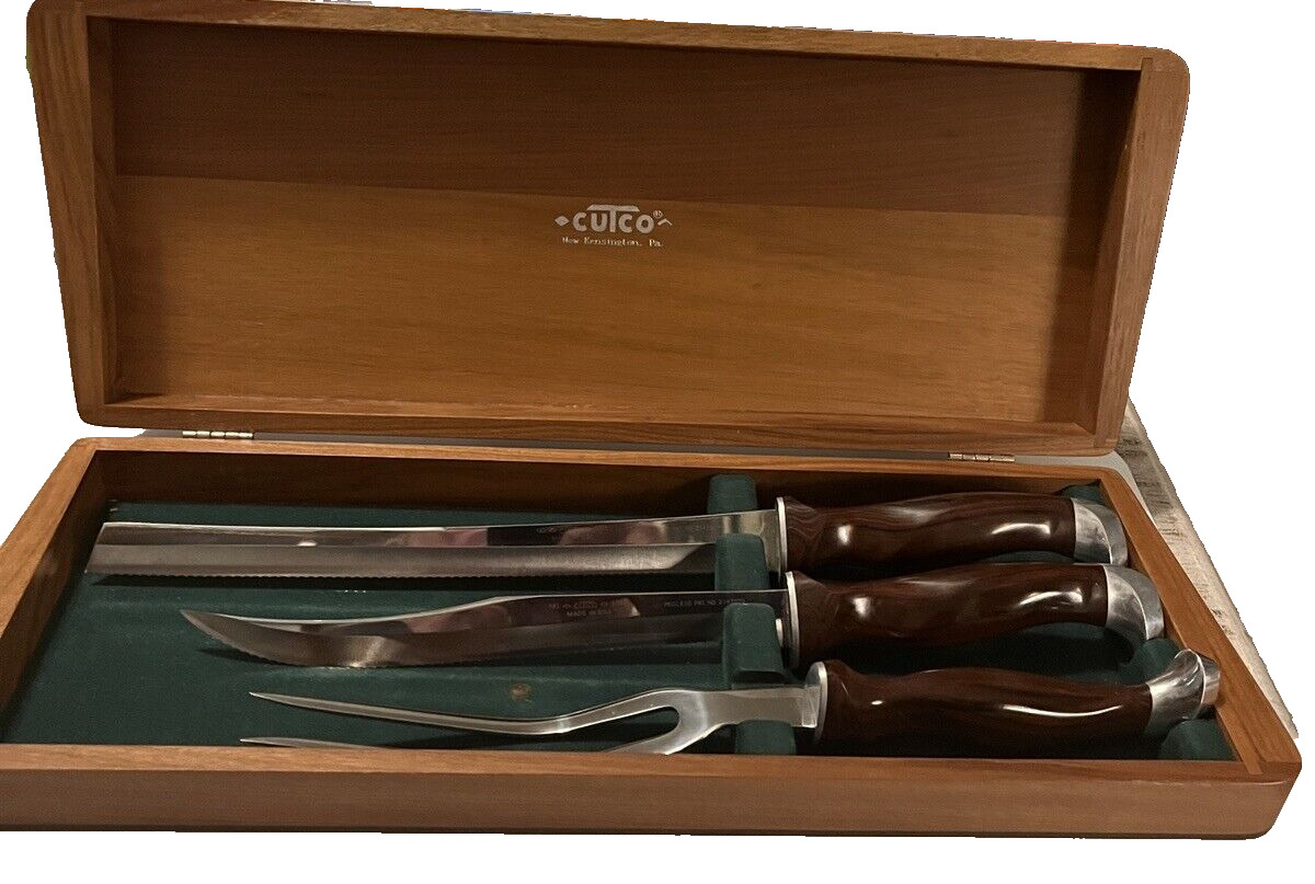 Cutco 3 Piece Carving Knives Set Cherry Wood Chest Items 1011-1012-1013 Vintage?