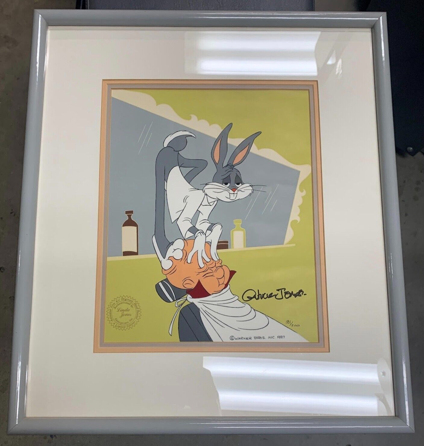 The Rabbit of Seville, Bugs Bunny cel signed by Chuck Jones.  1987, 181 of 200