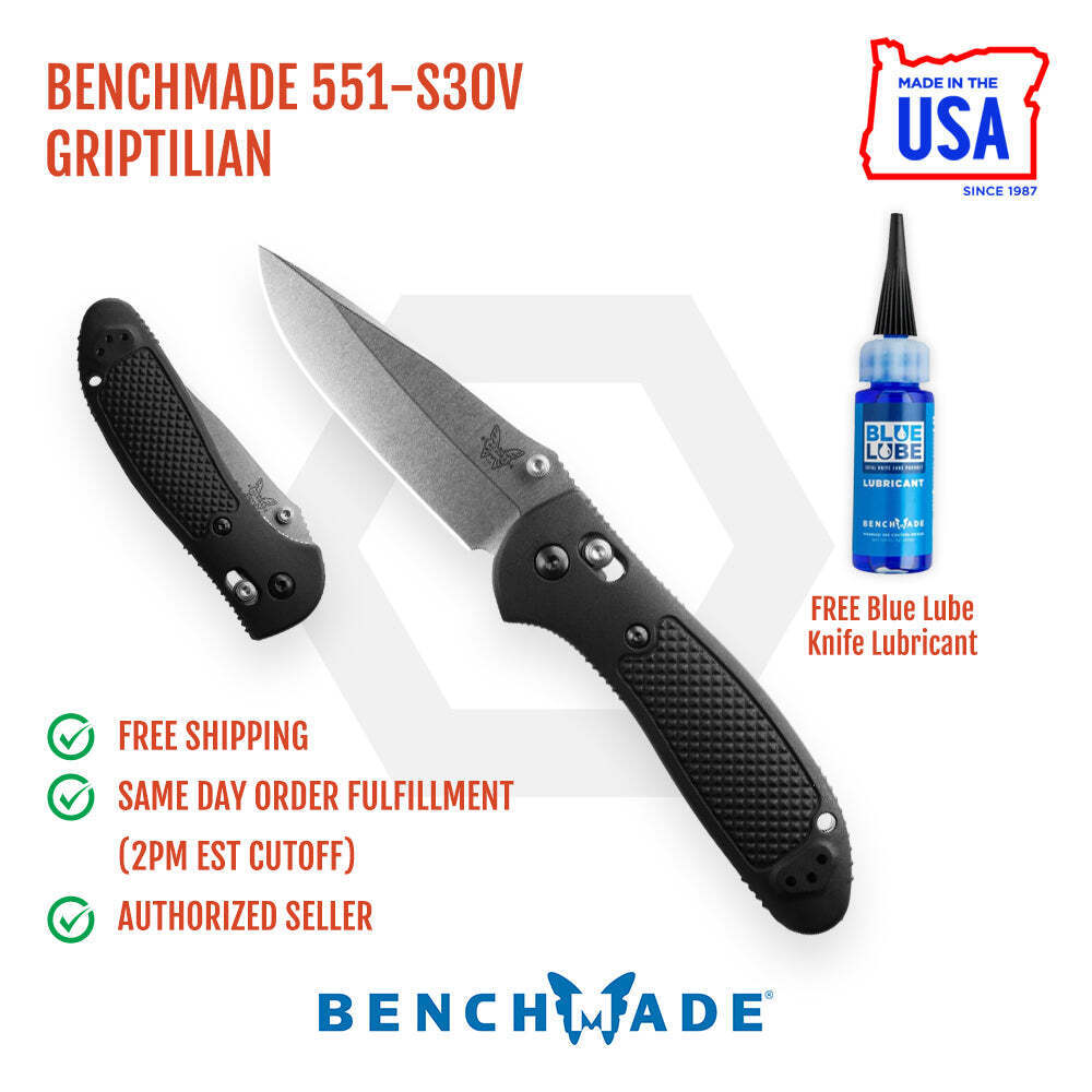 Benchmade 551-S30V Griptilian Folding Knife Black Handles 3.45in S30V Steel Blad