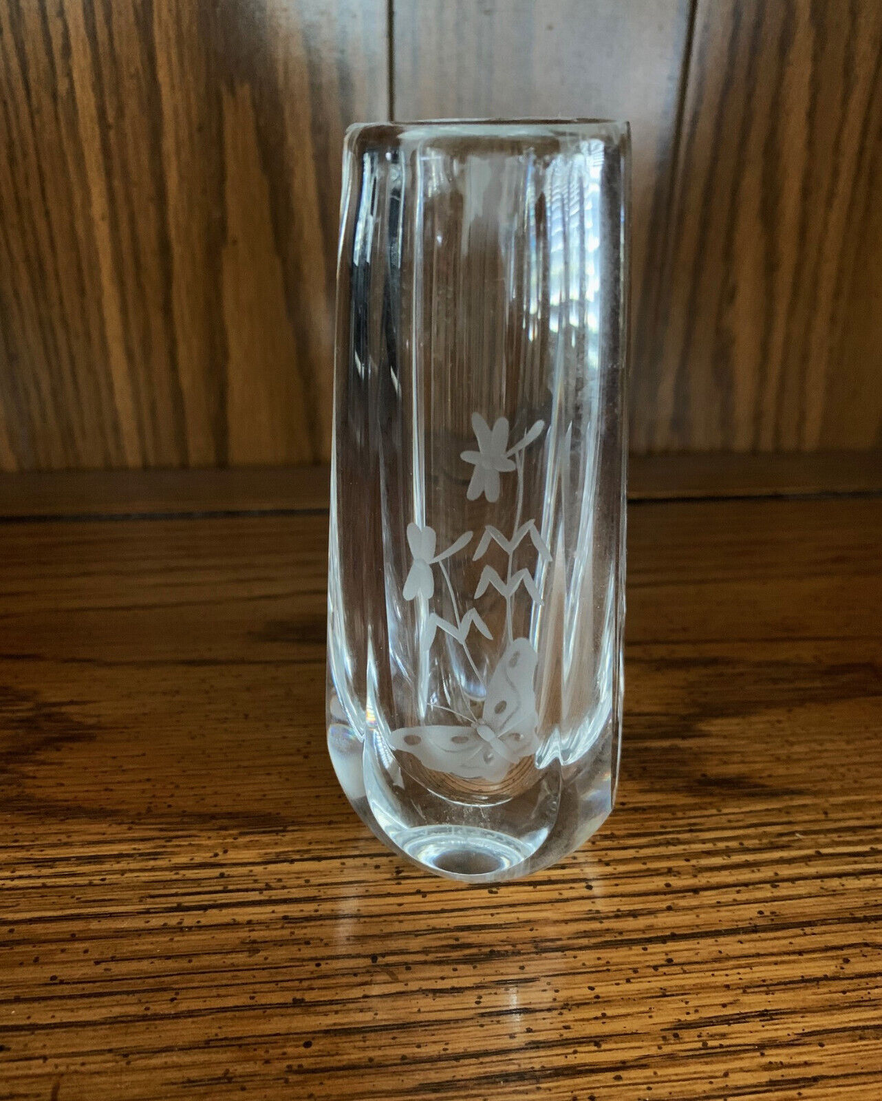 Vintage ORREFORS Signed & Numbered Etched Crystal Bud Vase Made in Sweeden