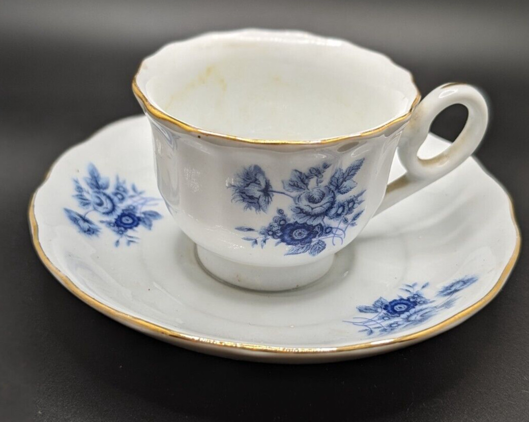 ELIZABETHAN PATTERN CUP AND SAUCER BY TAYLOR AND KENT (ENGLAND) BLUE FLOWERS