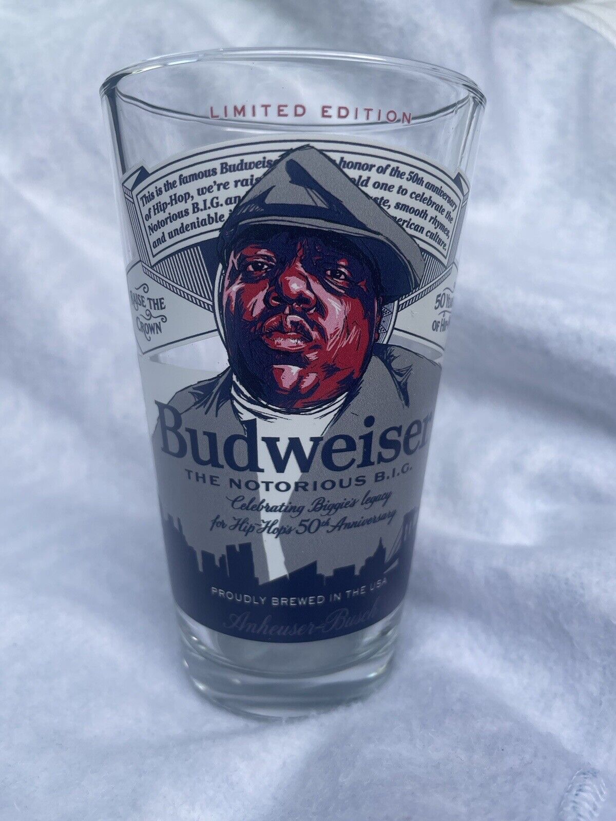 Budweiser Notorious B.I.G. Biggie Smalls 50 Yr Anniversary Hip hop pint Glass