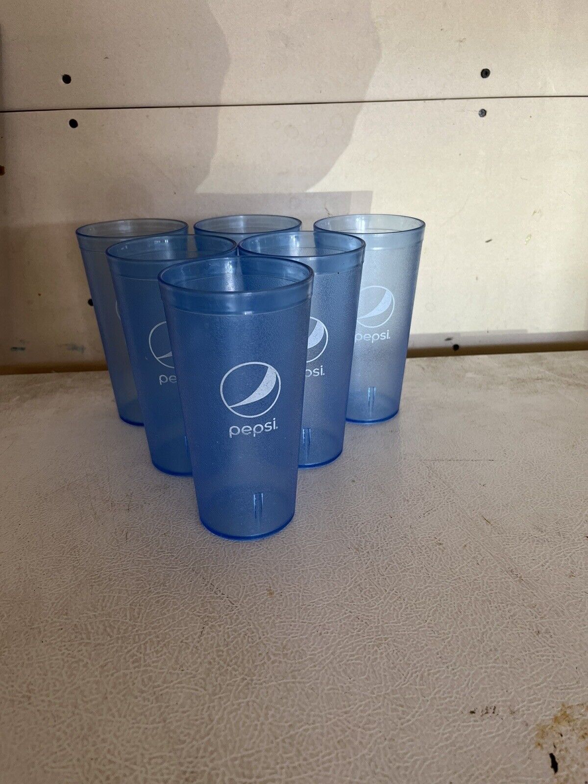 6 Pepsi Cola Restaurant Ice Blue Pebbled Plastic Cups