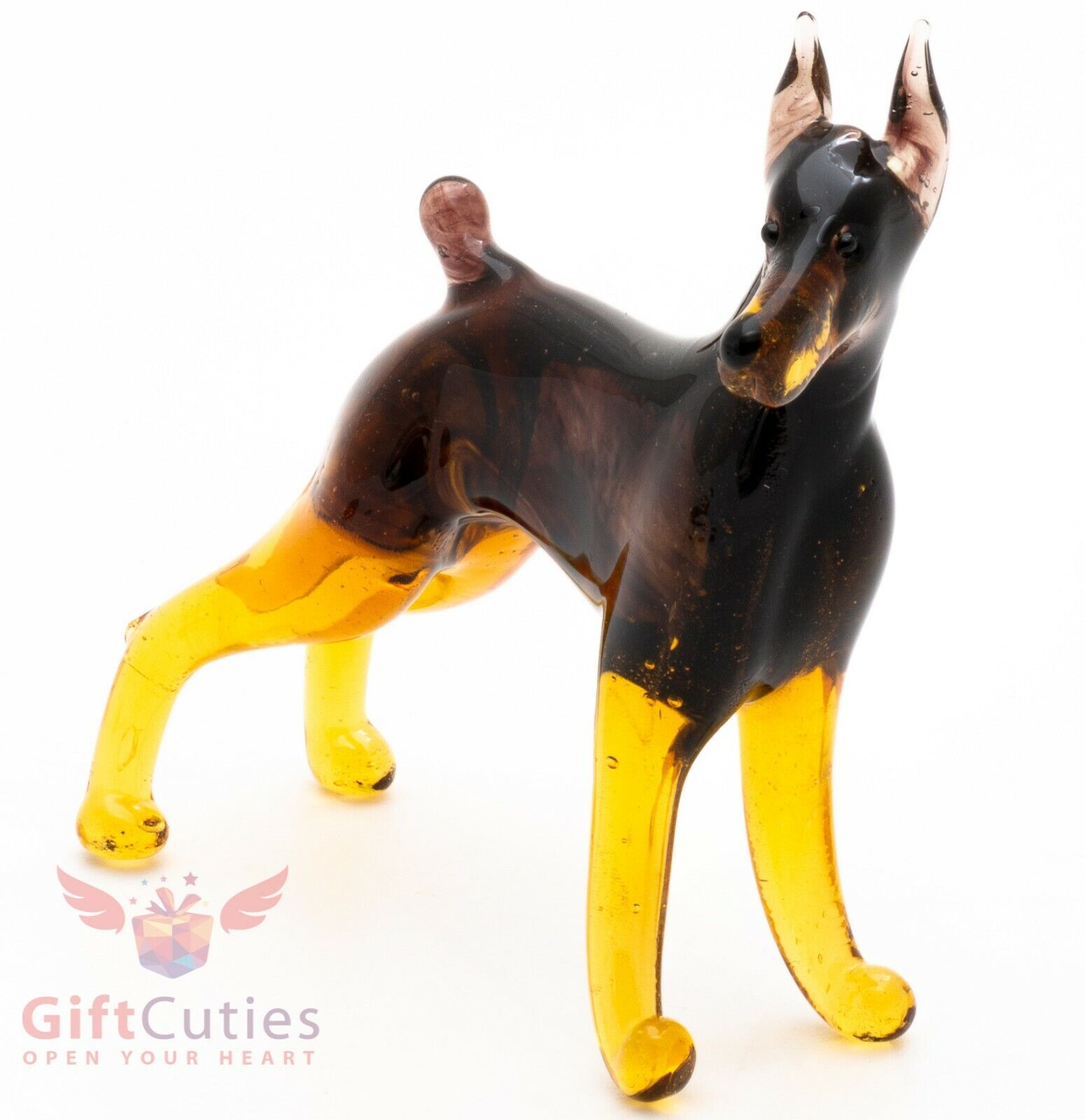 Art Blown Glass Figurine of the Dobermann Doberman Pinscher dog
