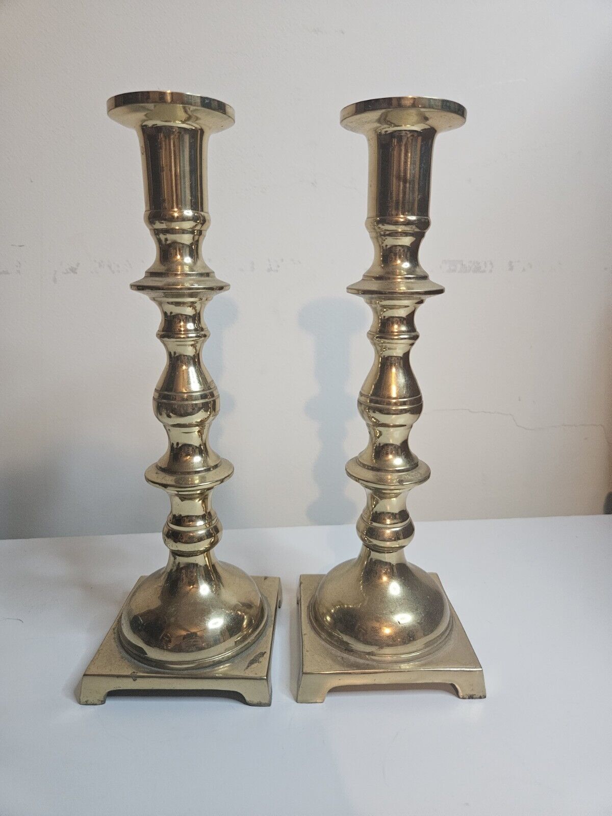 Vintage Pair Brass Candlesticks 9\