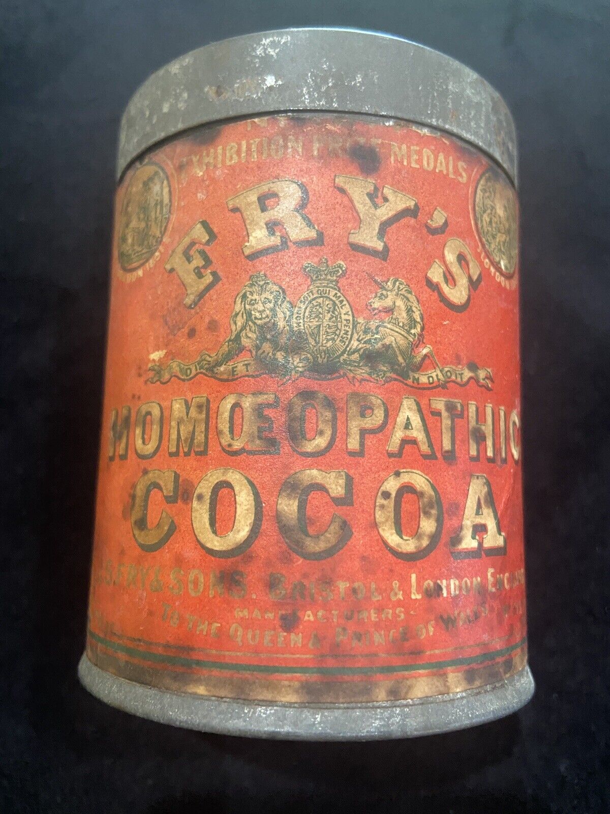 RARE Antique FRY\'s HOMEOPATHIC COCOA Tin Litho Queen Prince Wales Advertise HTF