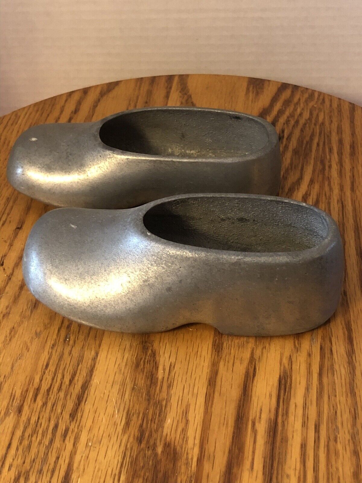 Vintage Pair Metal Clog Slipper Shoe. Silver Color Figurines.
