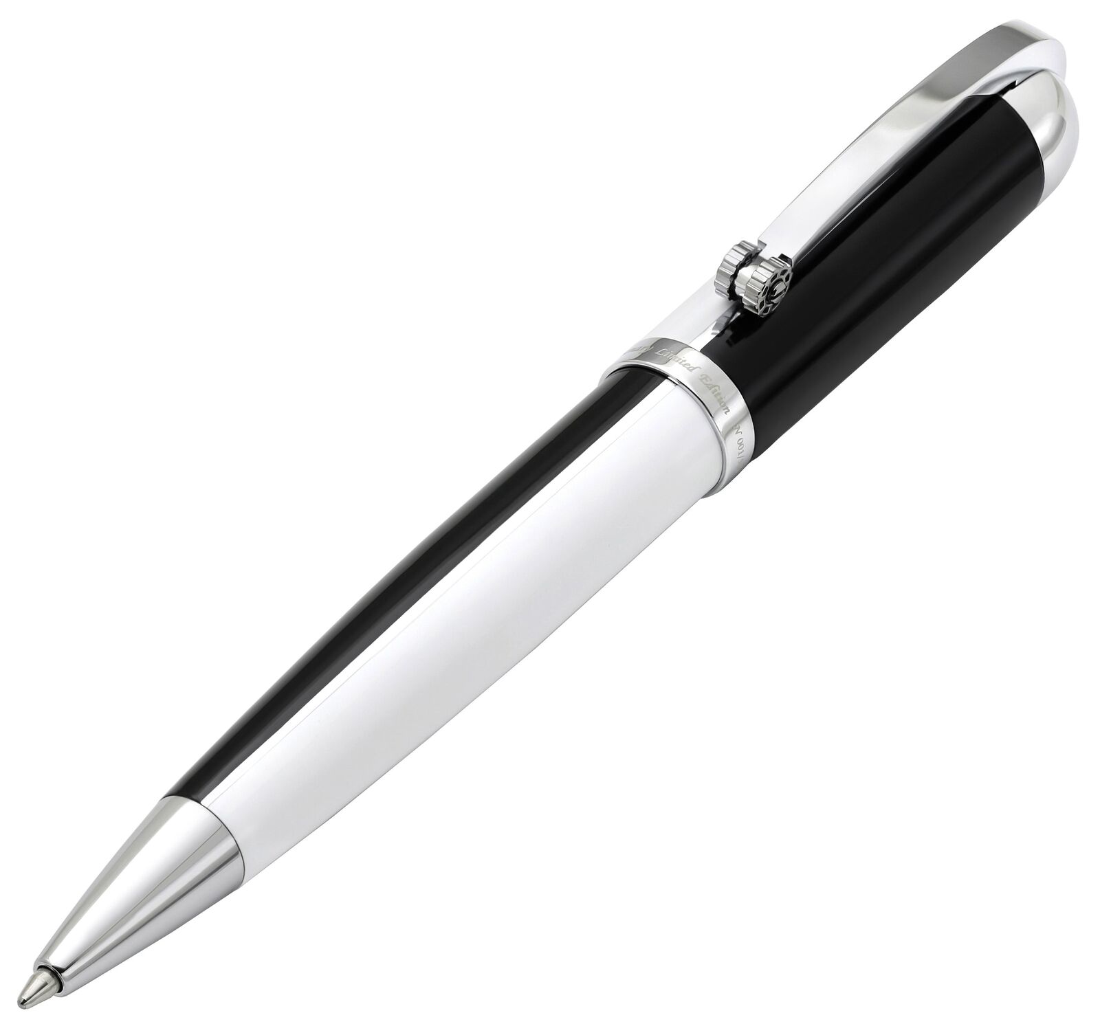 Xezo Visionary Ballpoint Pen, Black & White Enamel Colorblock. Chrome Plated