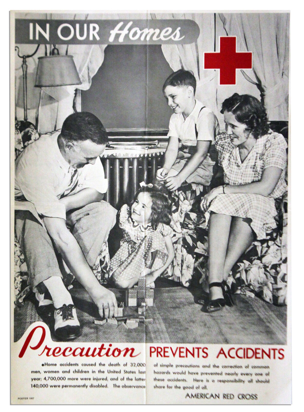 Precaution Prevents Accidents 1940\'s Red Cross Poster