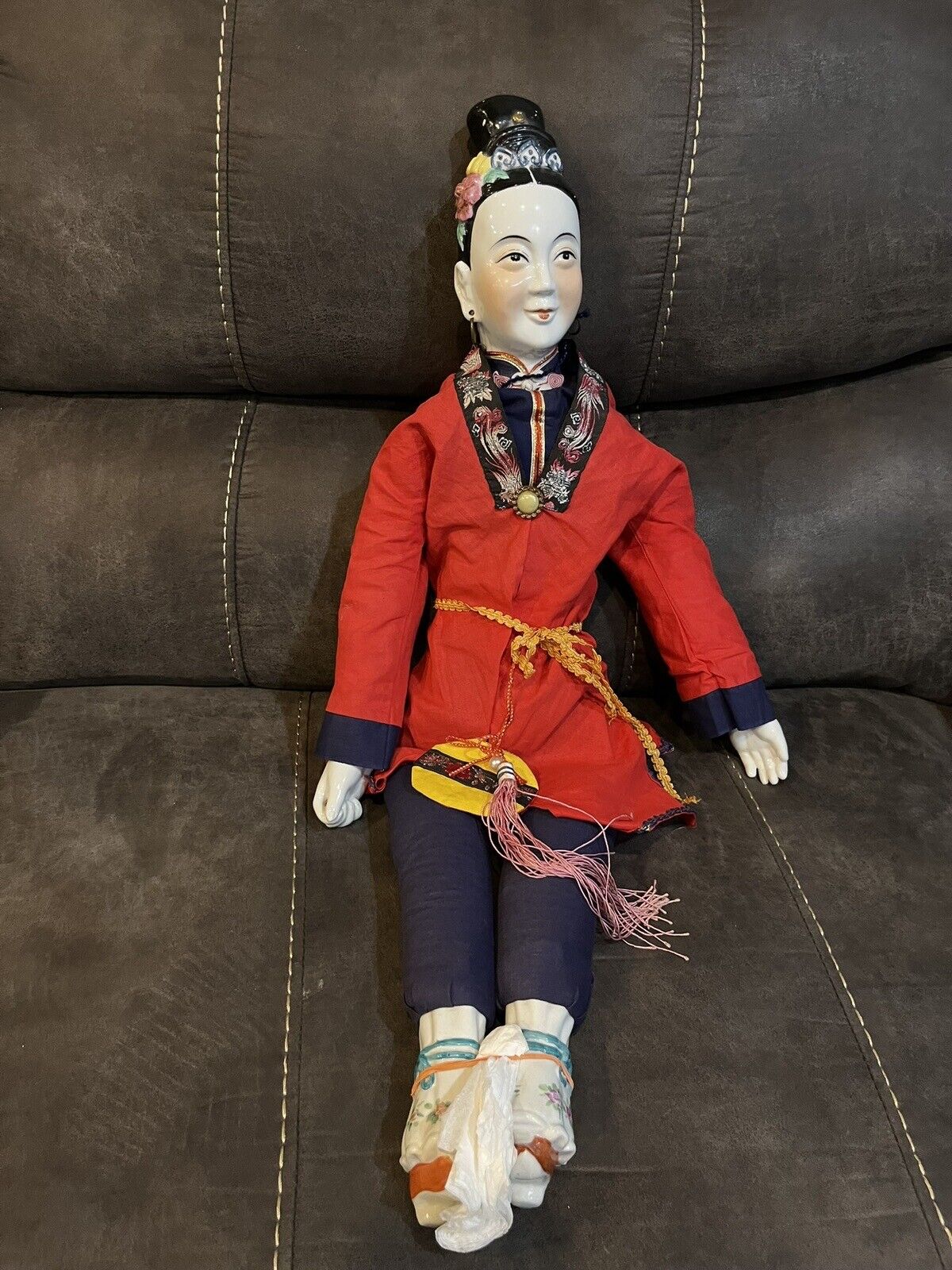 Rare Large Chinese Porcelain Asian Cloth Doll 31”