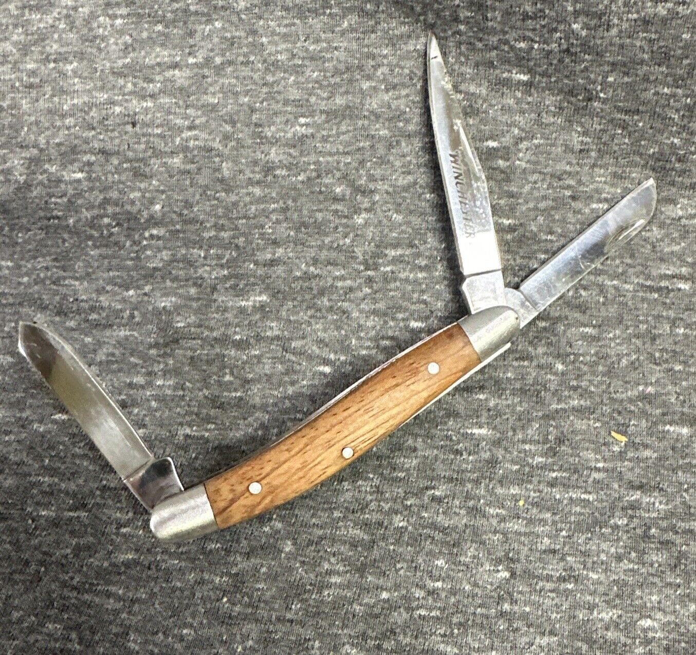 Winchester Wood Handle 3 Blade Folding Stockman Pocket  Knife