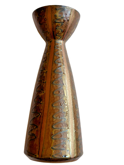 Sake Jug Vase Pottery Japanese Ceramic Artist Studio Signed Brown 9.5\