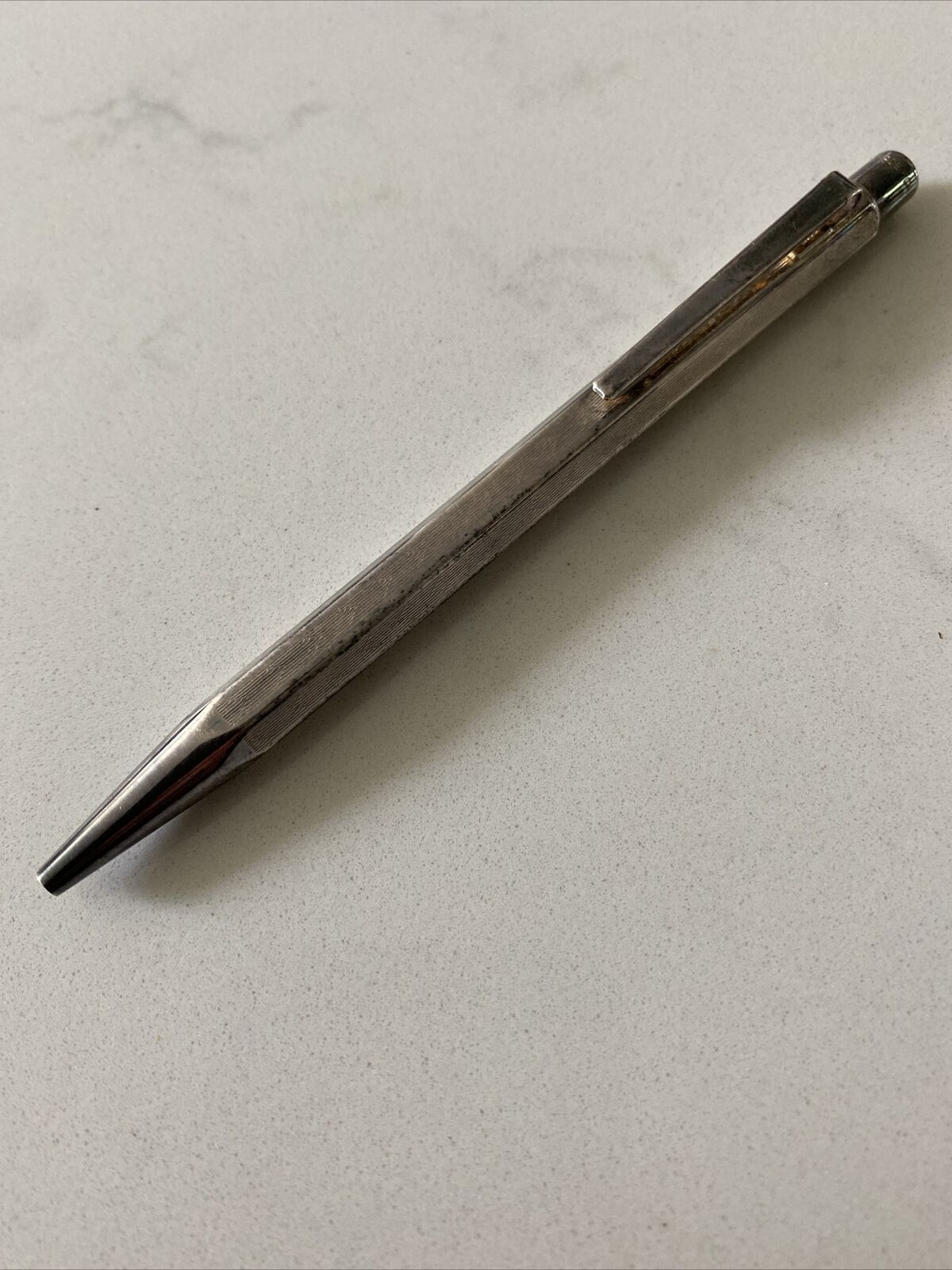 Vintage Caran d\'Ache Ecridor Chevron Design Palladium Plated Ballpoint Pen