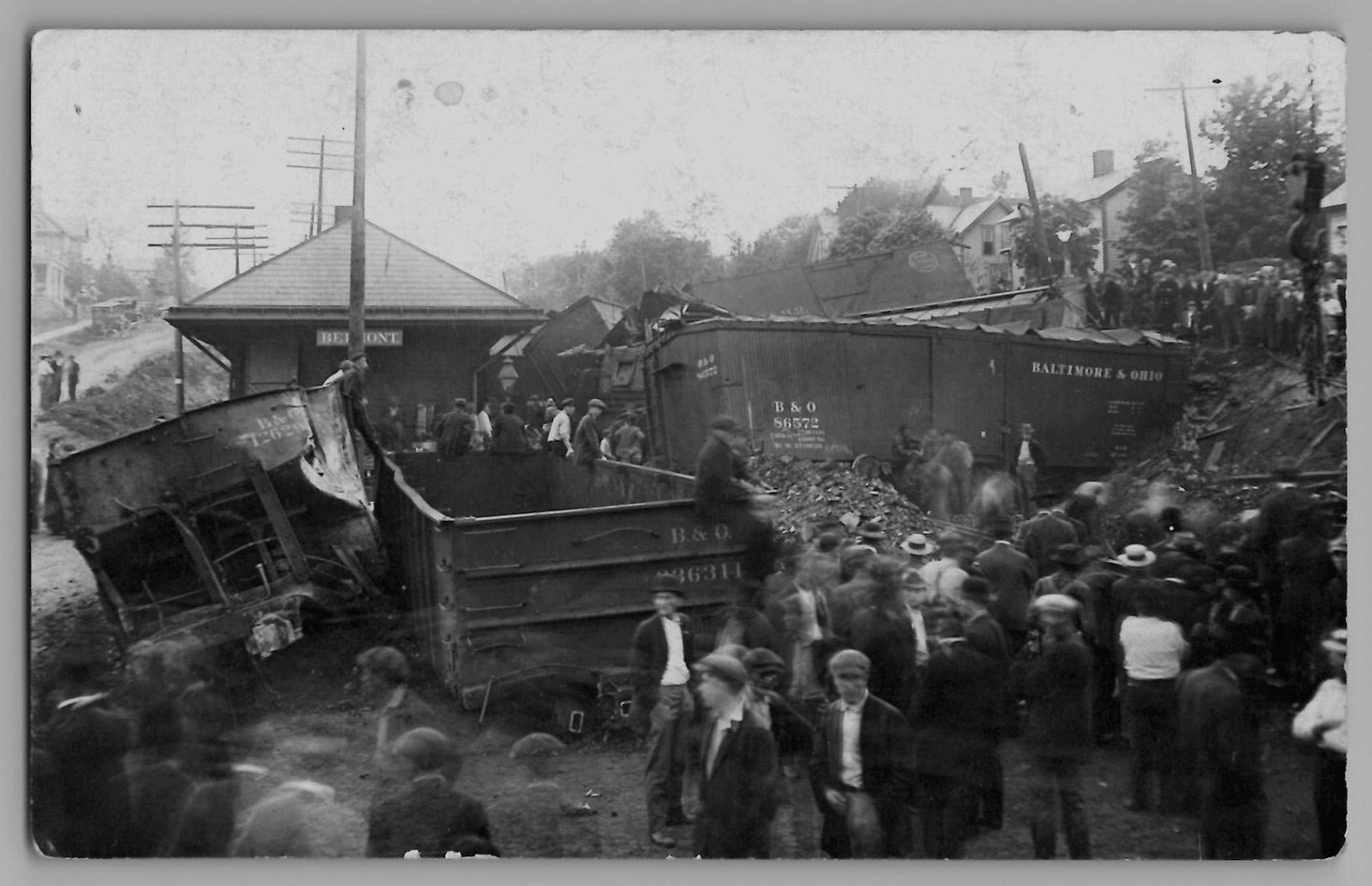 Belmont Ohio B&O Railroad Depot Train Wreck Disaster OH RPPC Real Photo Postcard