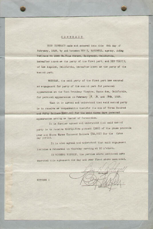 BEN TURPIN - CONTRACT SIGNED 02/05/1929