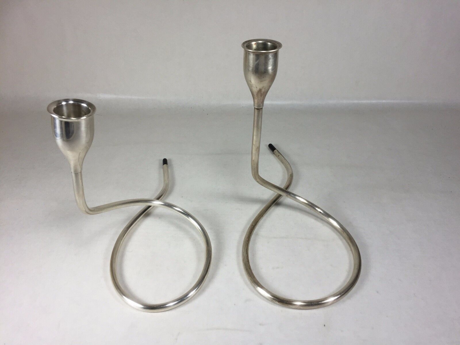 Pair Sterling Silver Towle Marion Anderson Noyes Mid Century Modern Candlesticks