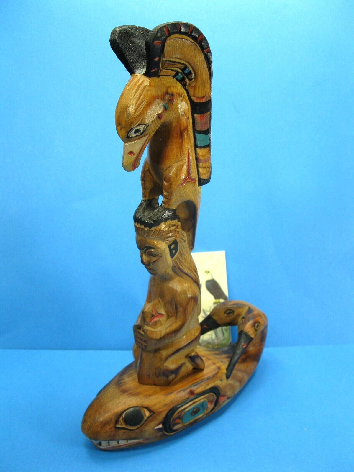 Alaska Black Diamond Totem Pole Whale Song Signed Authentic Hand Carved By Moore