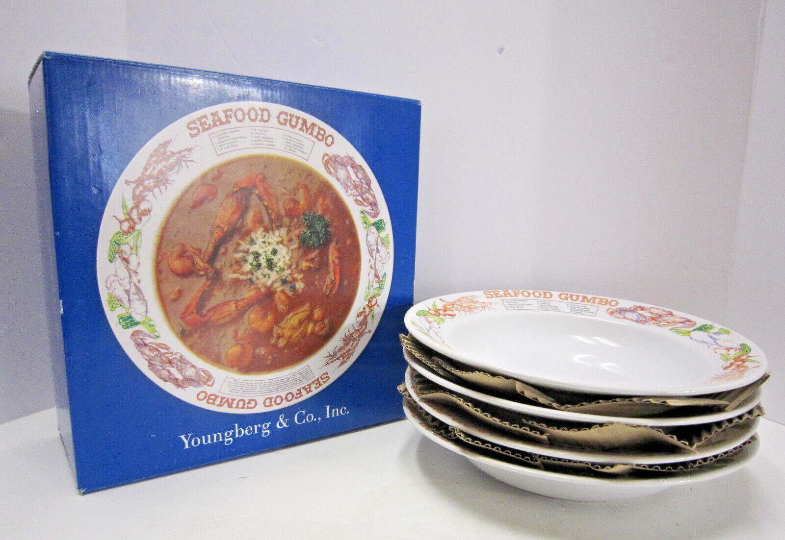 Vintage Ljungberg Collection Seafood Recipe Rimmed Gumbo Bowls  (Set of 4)