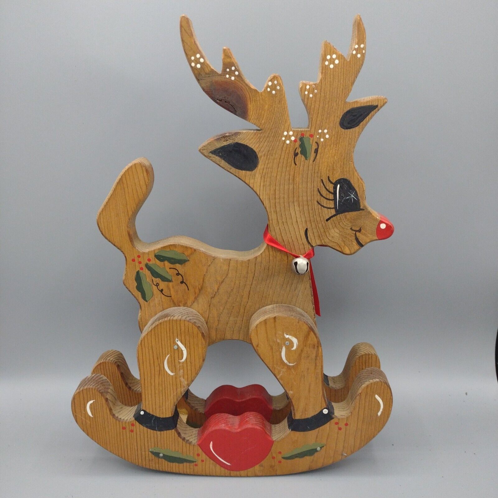 Handmade Handpainted Wooden Rudolf Reindeer Rocker 15\