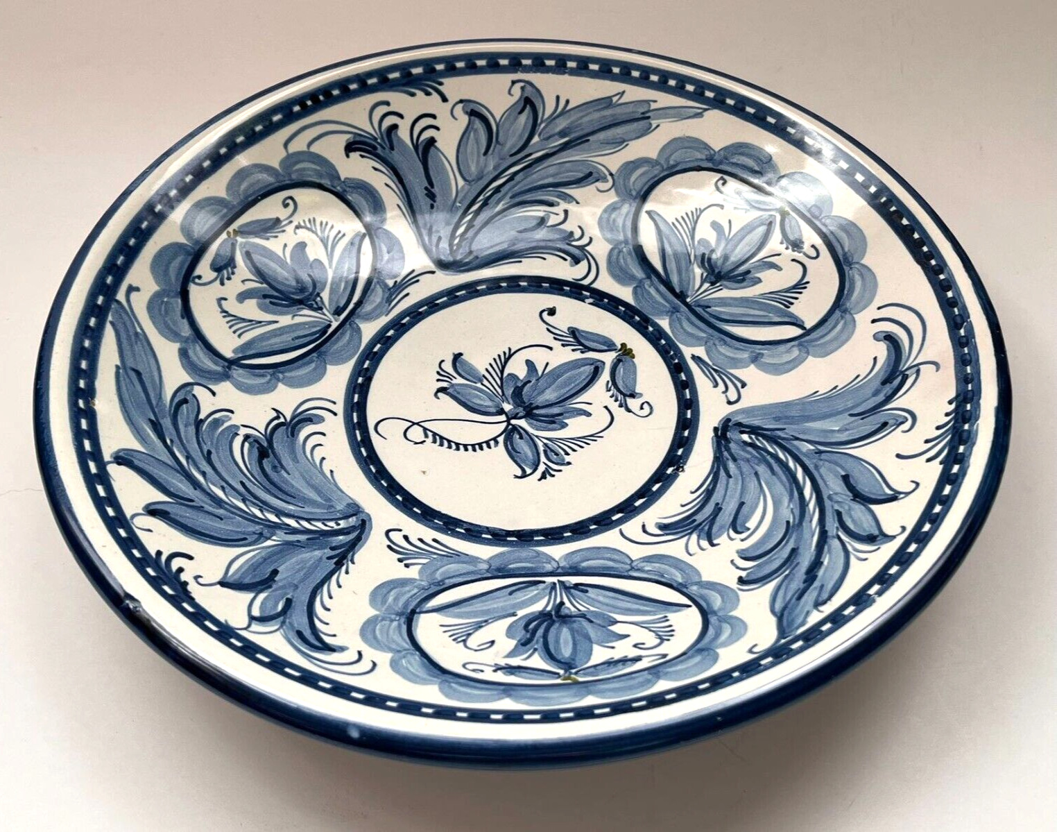 VTG Guertes Sevilla Spain Hand Painted Blue White Ceramic Decorative Bowl Signed