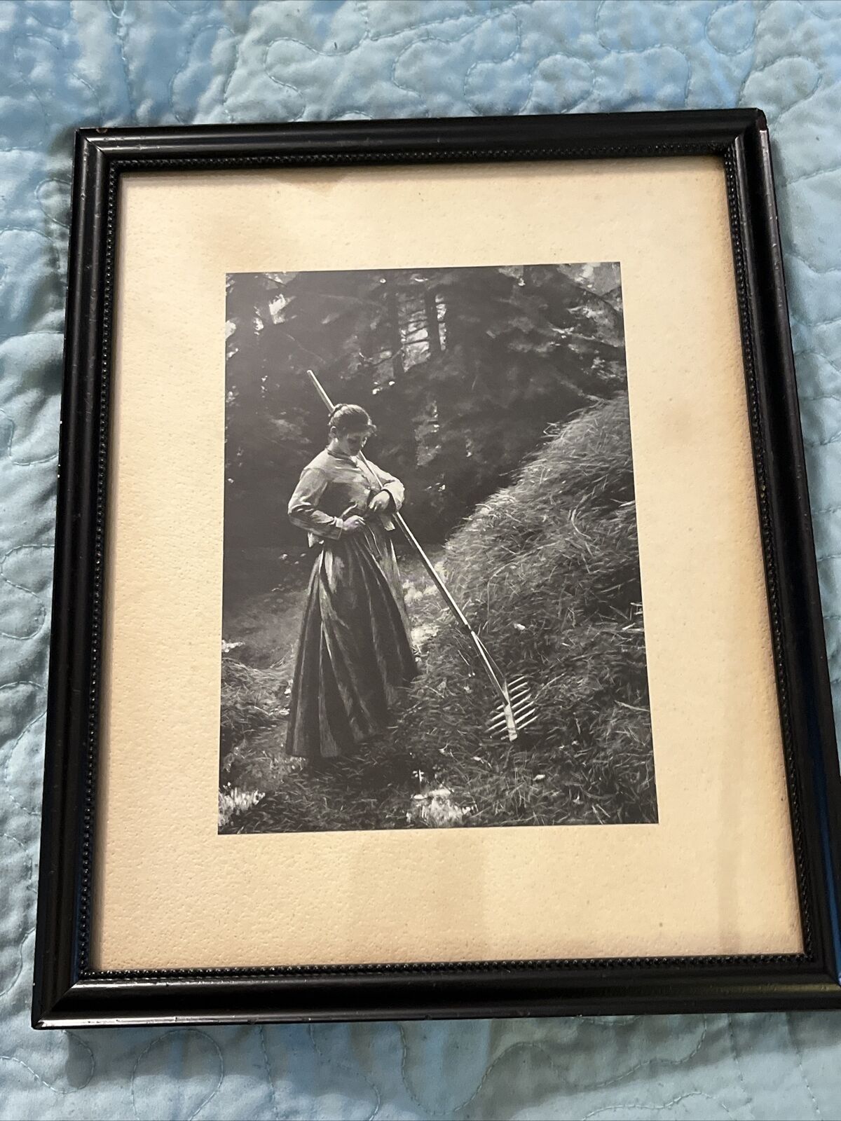 ANTIQUE 1888 VICTORIAN BLACK & WHITE PHOTO WOMAN E. ADAN FANEUSE FRAMED ART VTG