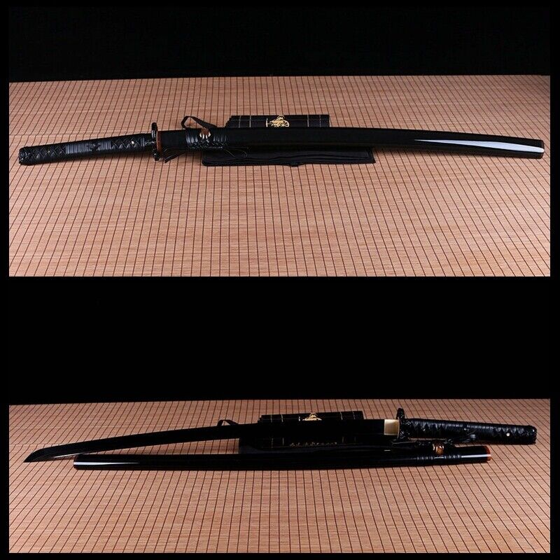Handmade Black Folded Steel Japanese Samurai Katana Sword Full Tang sharp blade.