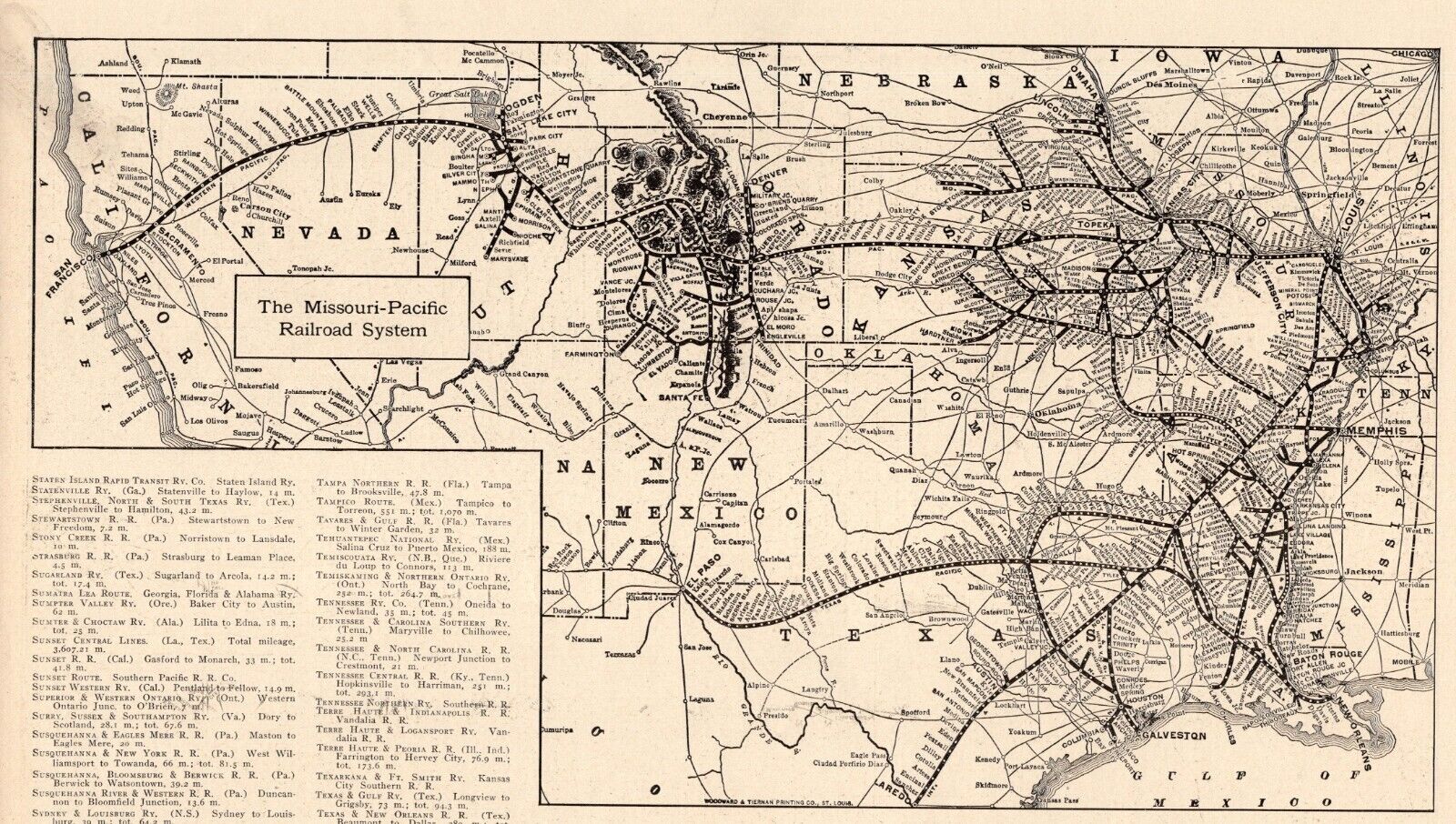 1919 Antique MISSOURI PACIFIC RAILROAD Map Vintage RAILWAY Map 1548