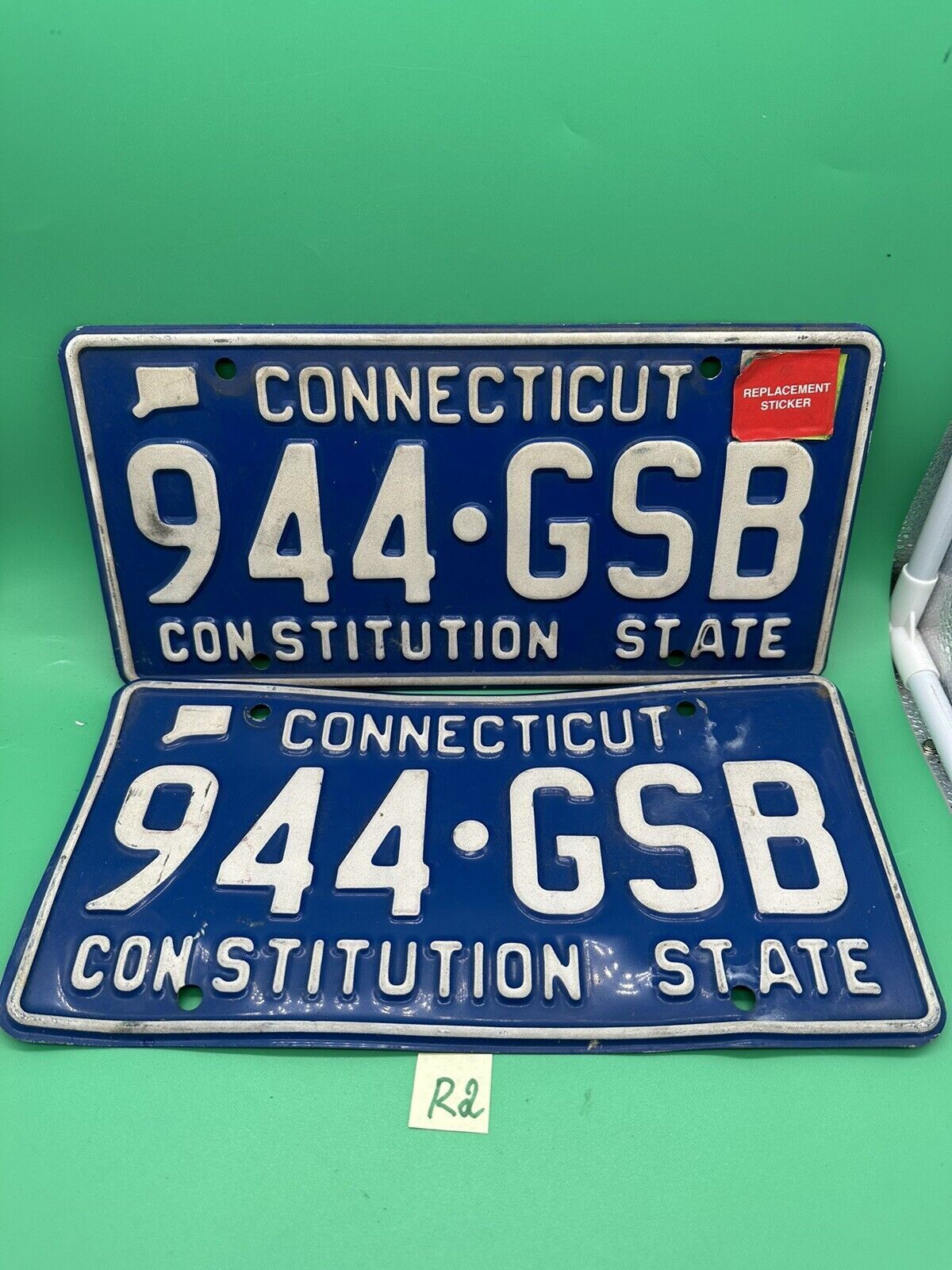 Vintage Pair Of 1980s Blue/White Connecticut License Plates #944-GSB