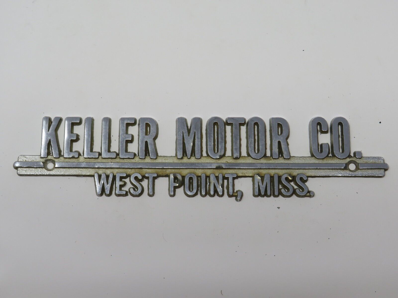 Vintage Keller Motor Co. West Point MS Dealership Dealer Metal Nameplate Emblem