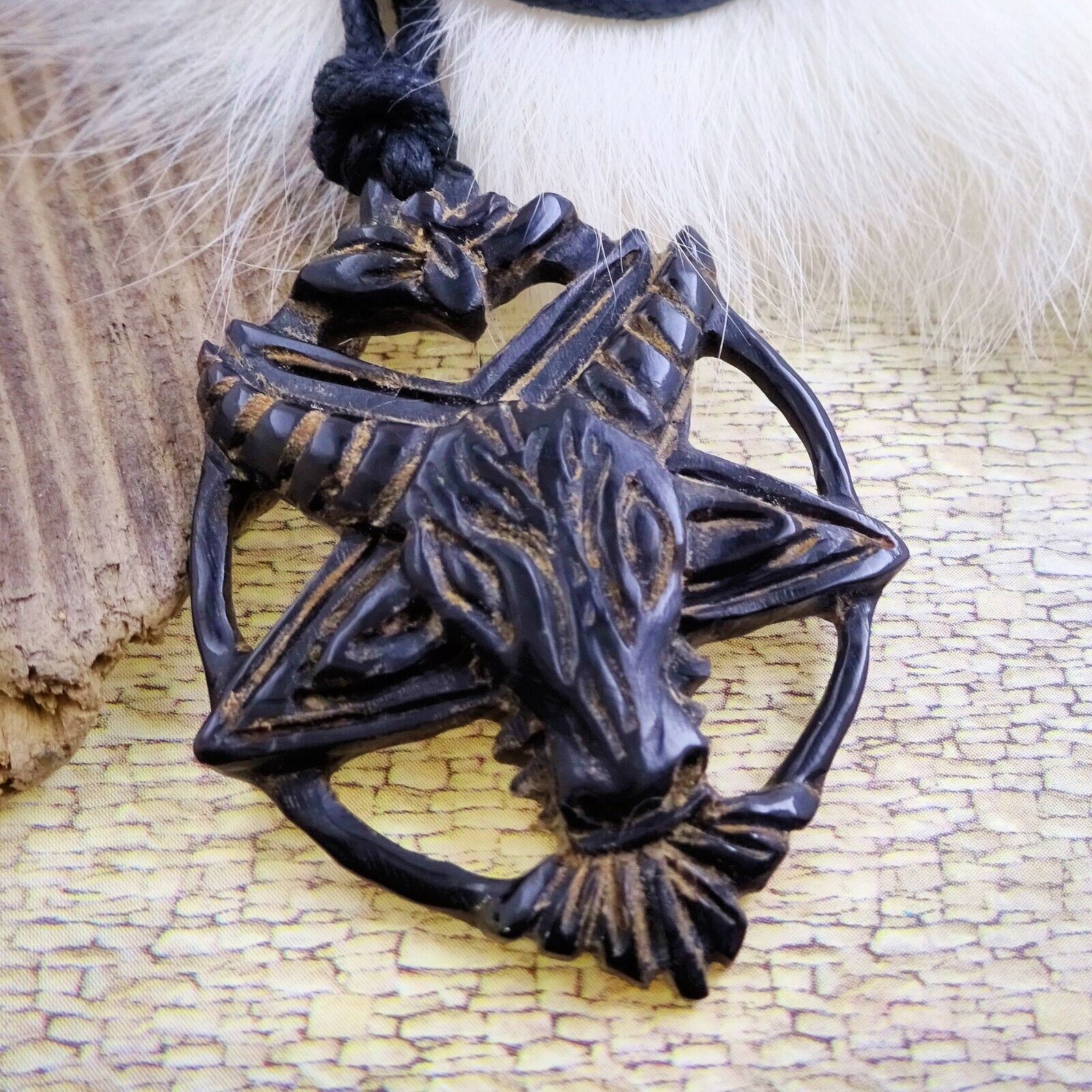 Goat Head Satanic Baphomet Pendant Necklace Occult Amulet Black Horn