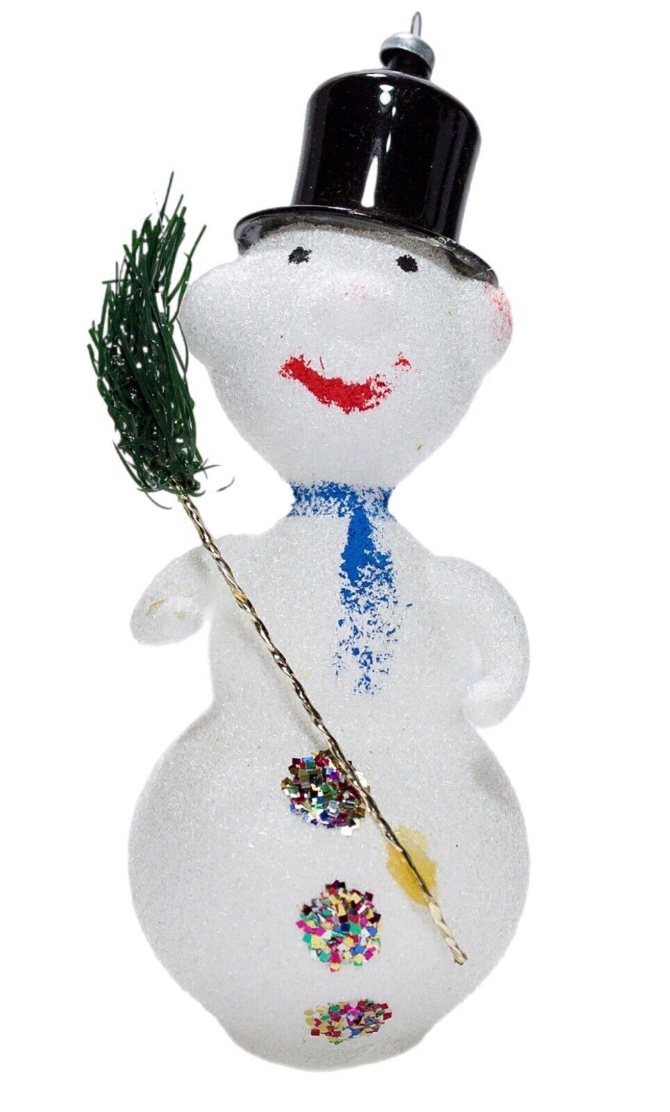 DE CARLINI Frosty The Snowman Glass Hand Painted Figural Christmas Ornament RARE