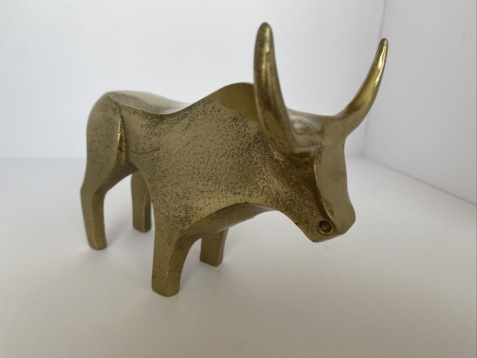Brass Mid Century Modern Vintage Longhorn Bull Figurine