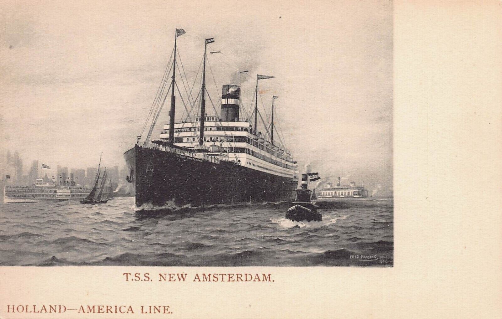 T.S.S. New Amsterdam, Ocean Liner, Holland-America Line, Early Postcard, Unused