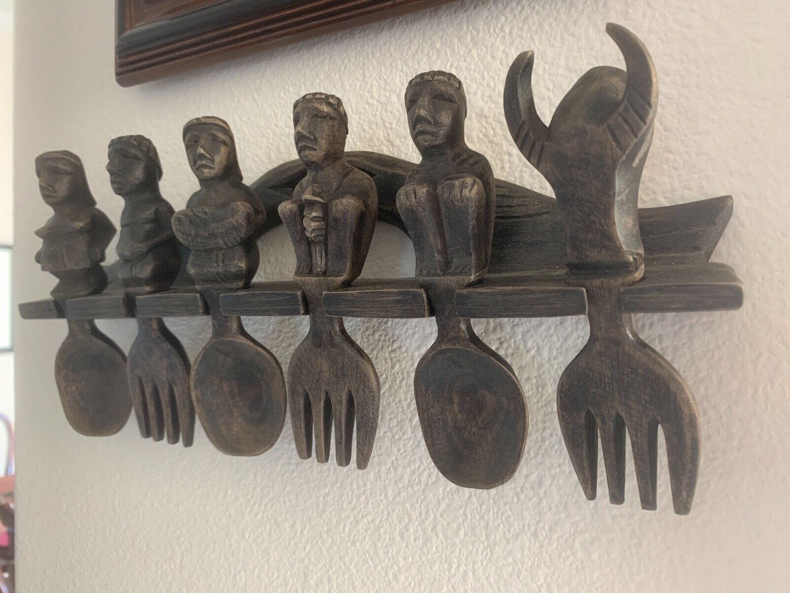 VTG Kitchen Decor Hand Carved Figurines Wood Spoon Fork Wall Decor Water Buffalo