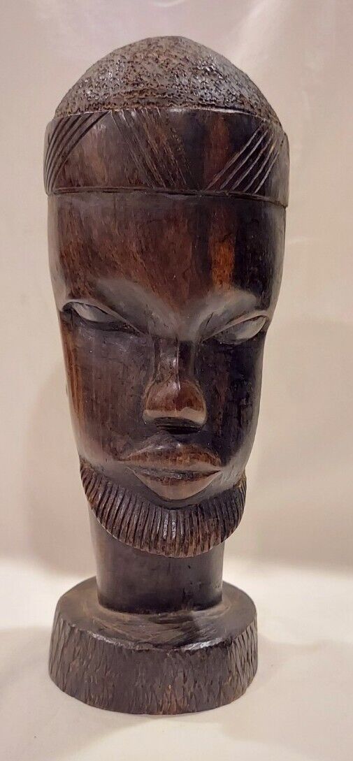 Vintage HandCarved African Male Head Bust Tanzania 9\