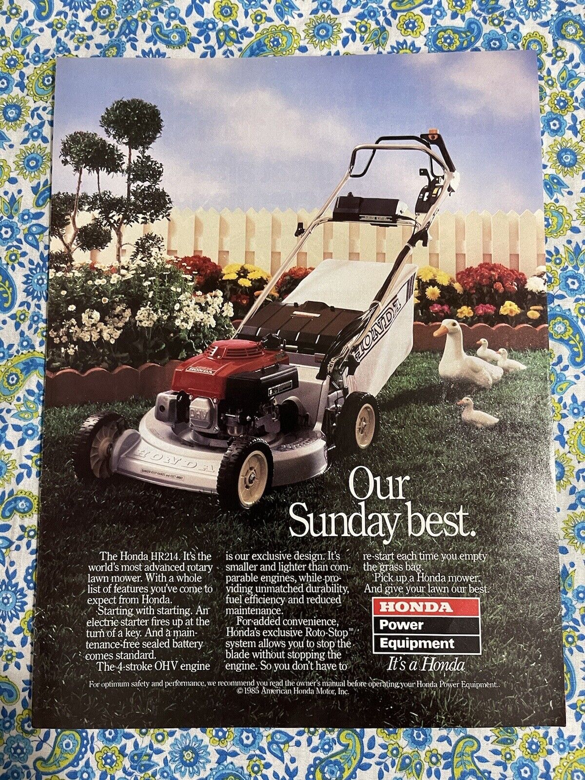 Vintage 1985 Honda HR214 Lawnmower Print Ad Power Equipment Our Sunday Best