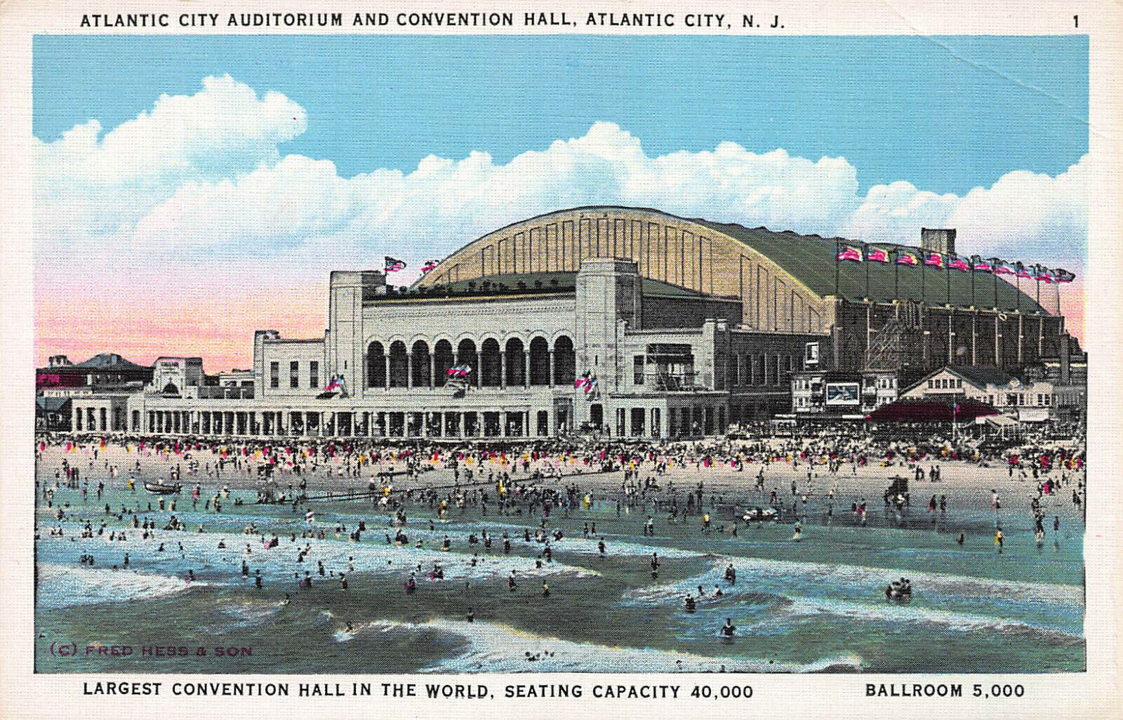 Atlantic City Auditorium & Convention Hall, Atlantic City, N.J., Early Postcard