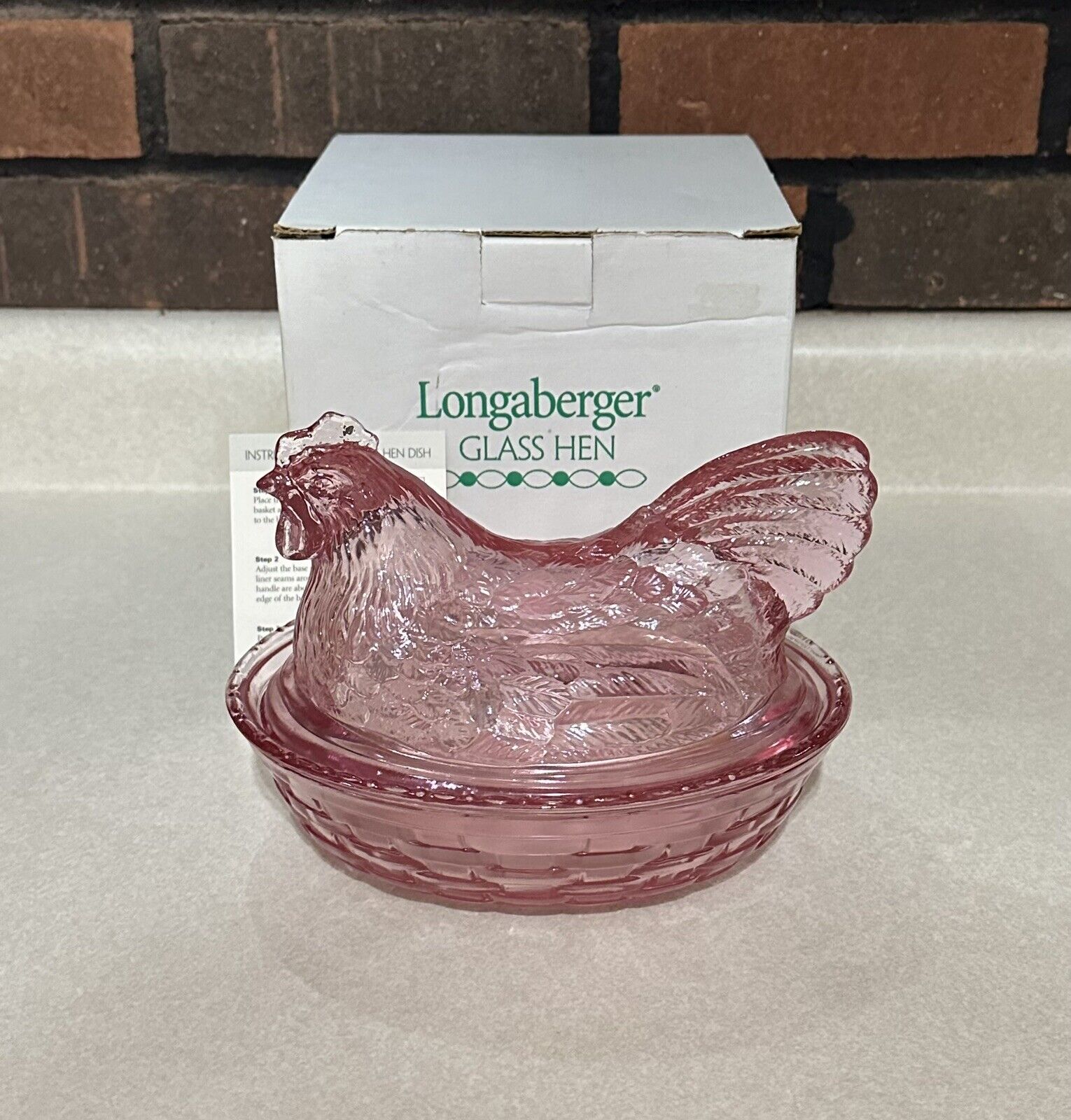Vintage Longaberger Pink Glass Hen On A Nest With Original Box
