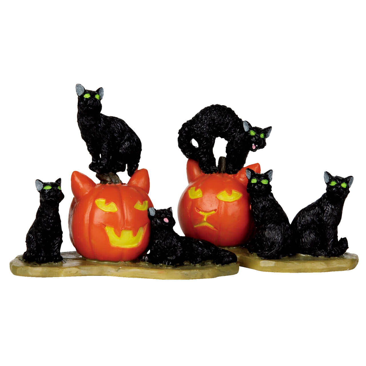Lemax 2011 Halloween Cats Spooky Town #12883 Pumpkins Beware Six Black Cats Eyes