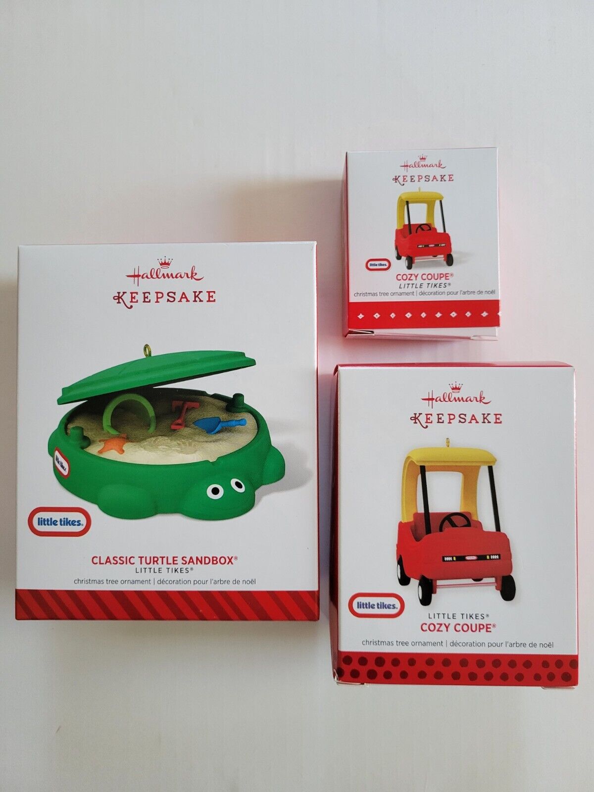 Lot of 3 Hallmark Little Tikes Ornaments - Turtle Sandbox, Cozy Coupe & Mini