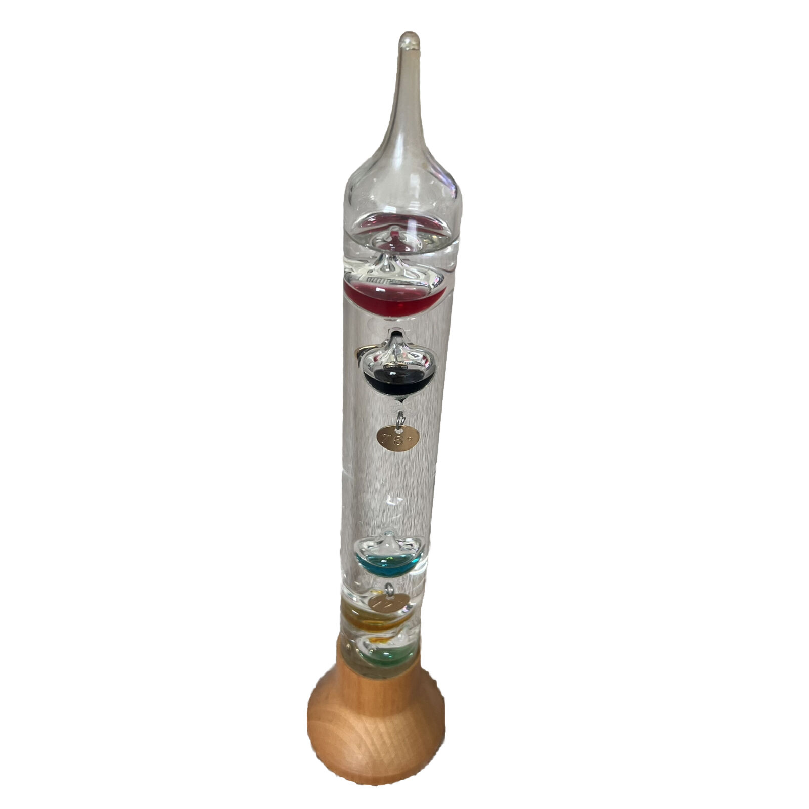  Galileo Liquid Thermometer 12” Tall with Wooden Base