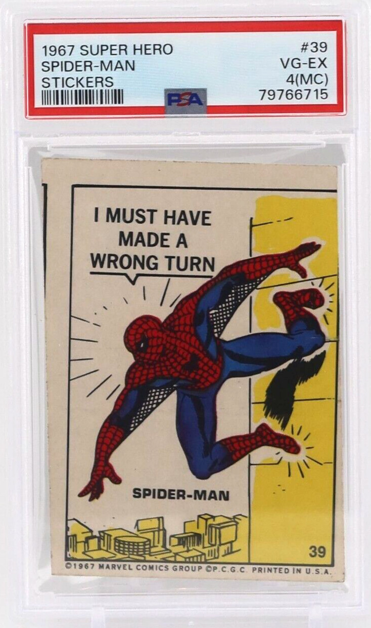 1967 Marvel Comics Super Hero Stickers #39 SPIDER-MAN PSA 4