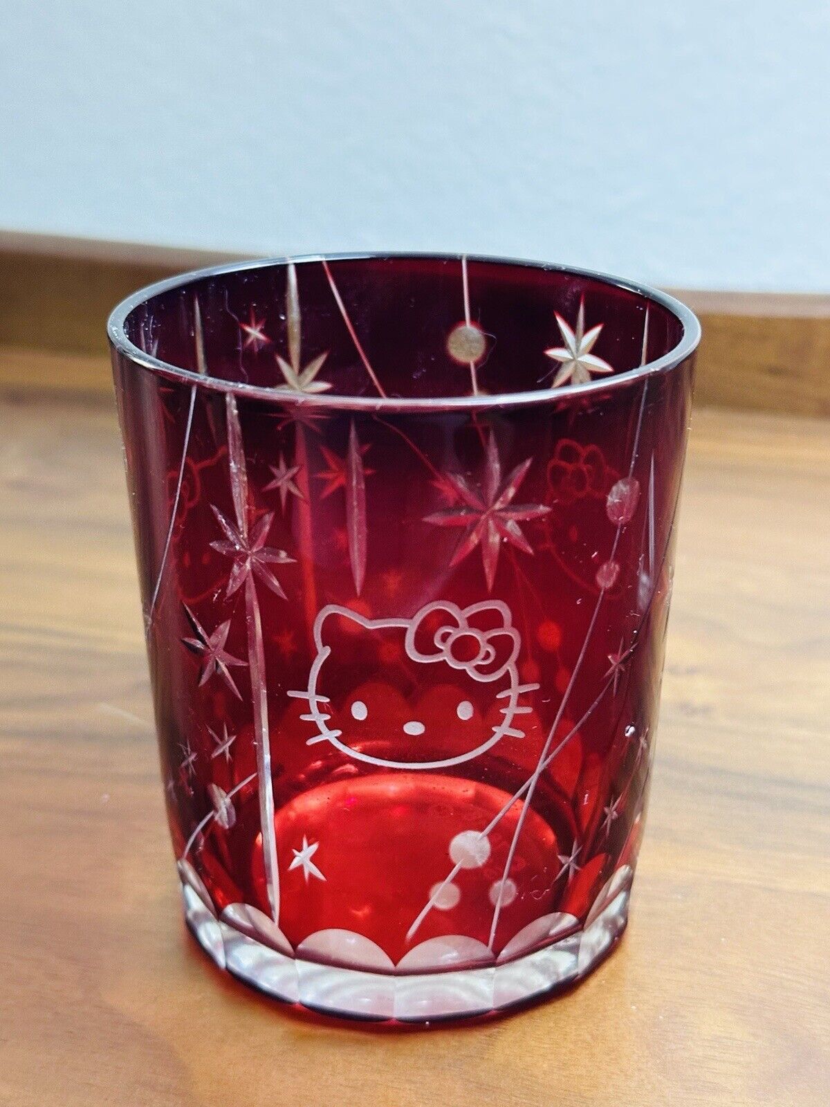 Sanrio Hello Kitty Whiskey Glass Red Japanese Traditional Edo Kiriko Cut Glass