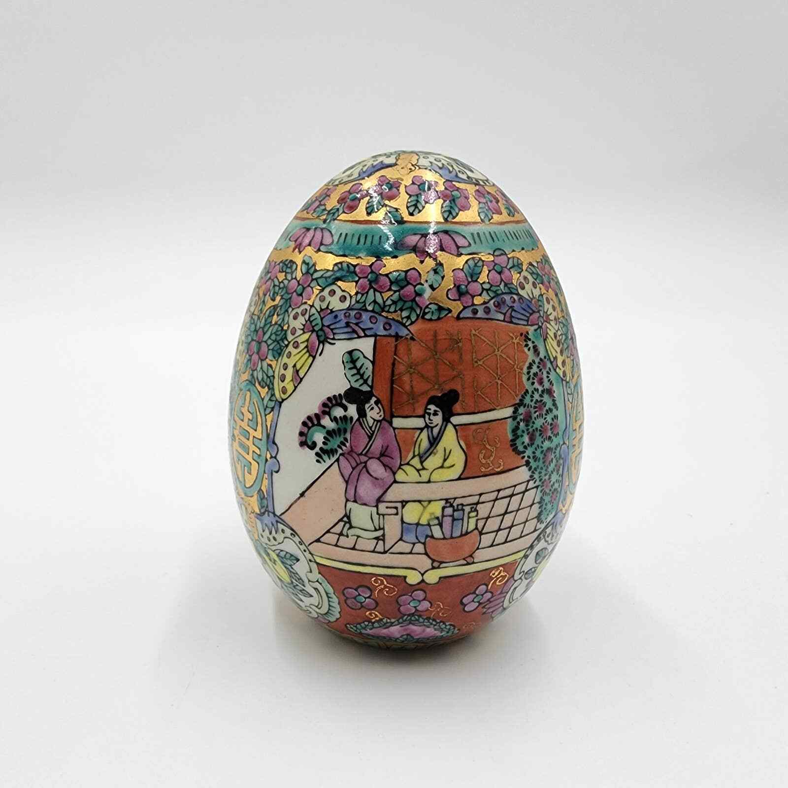 Vintage Ceramic Asian Decorated Egg 