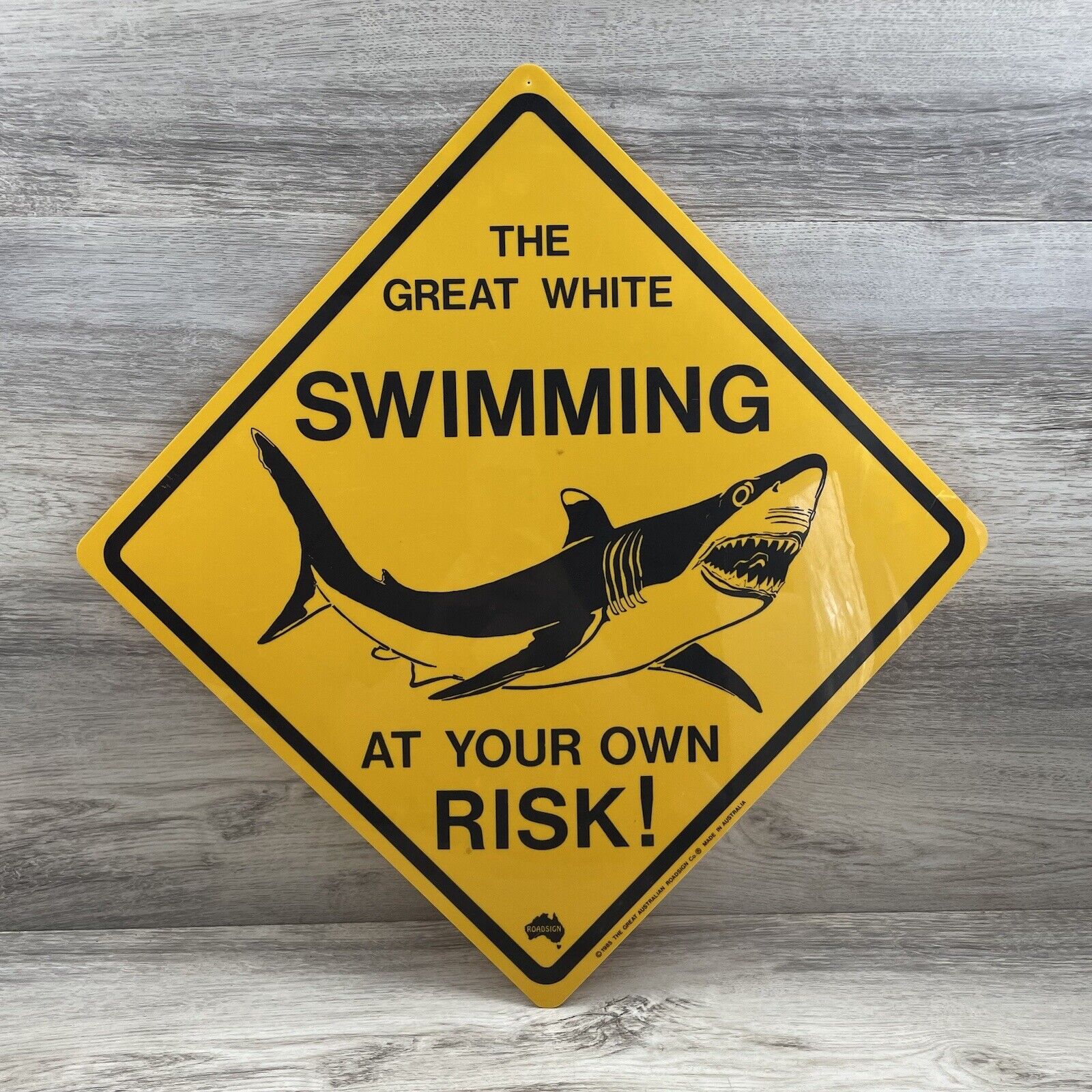 Rare Vintage 1985 “Caution” Great White Shark Swimming Sign Australia 20.5”