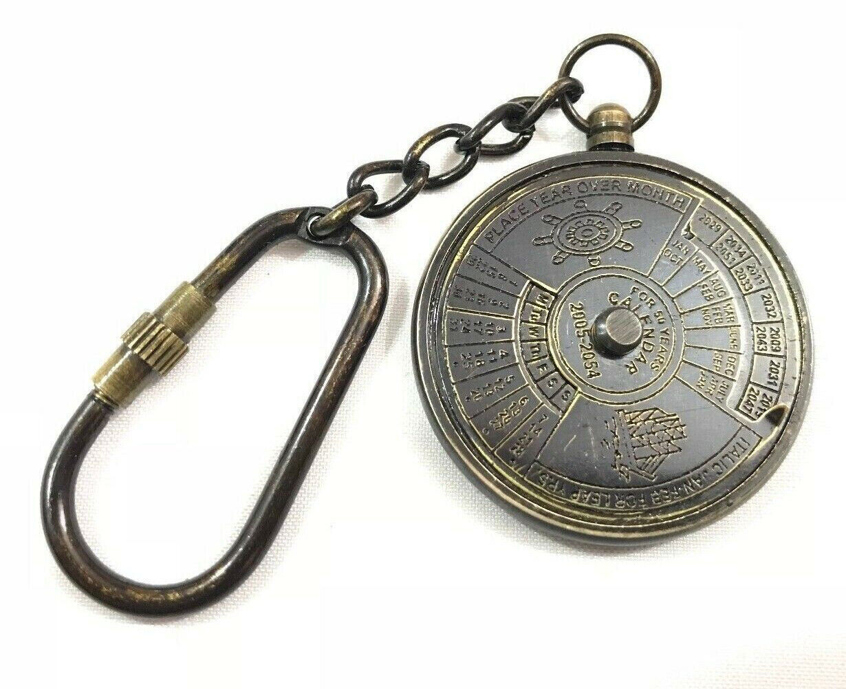 30 pcs Antique Nautical 50 Years Perpetual Calendar Brass Keychain