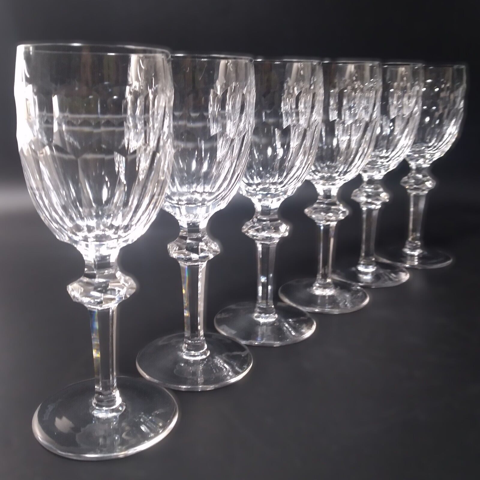 6 Waterford Curraghmore Clear Crystal Sherry Glasses Goblets Faceted Wafter Stem